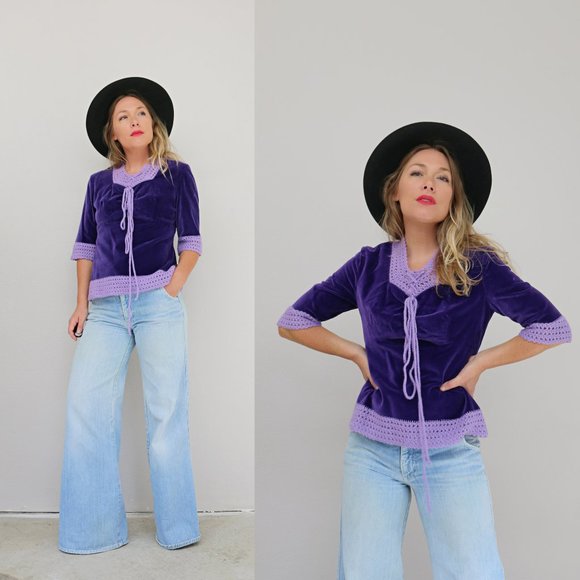 1970'sGerman Peltex Gierlings Velvet Shirt // Women's Size Small to Medium - Picture 2 of 4